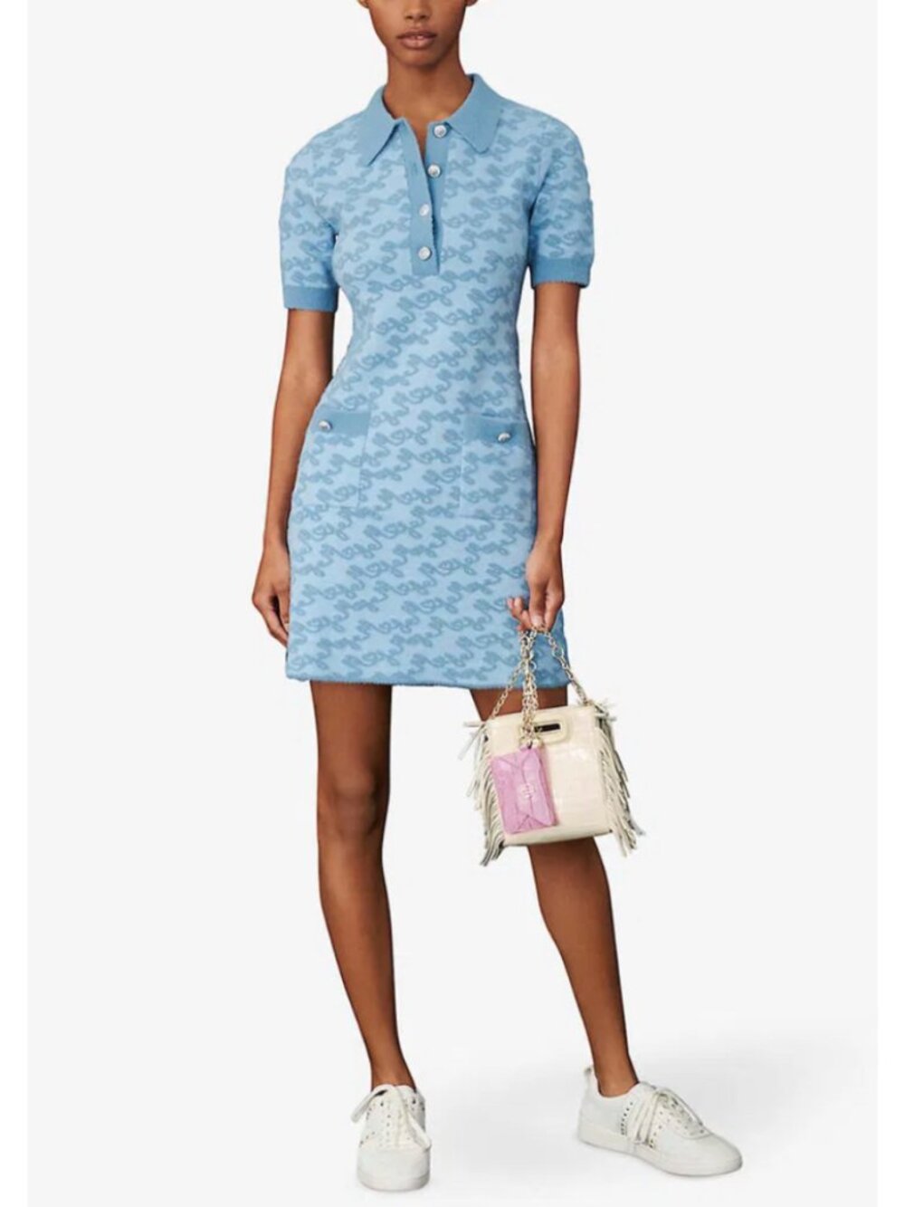 Maje Roetic Jacquard Knit Mini Dress in Blue